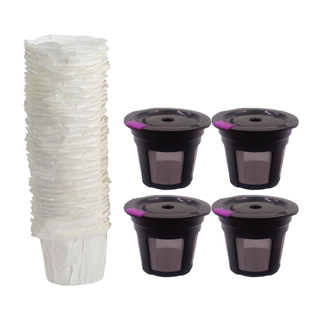 Reusable Coffee Filters Reusable Coffee Pods Stainless Mesh,4 Pack + 100 PCS Coffee Paper Filters