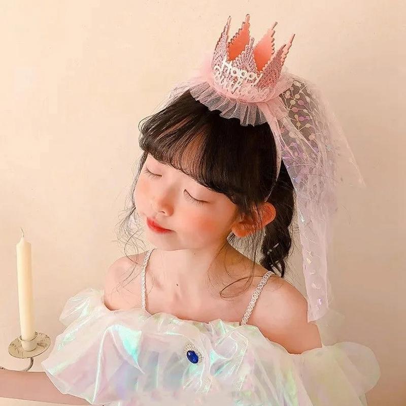 New Birthday Hat 1 2 3 Baby Shower Party Hats for Girls Crown Headband With Lace Children Happy Birthday Decoration Supplies