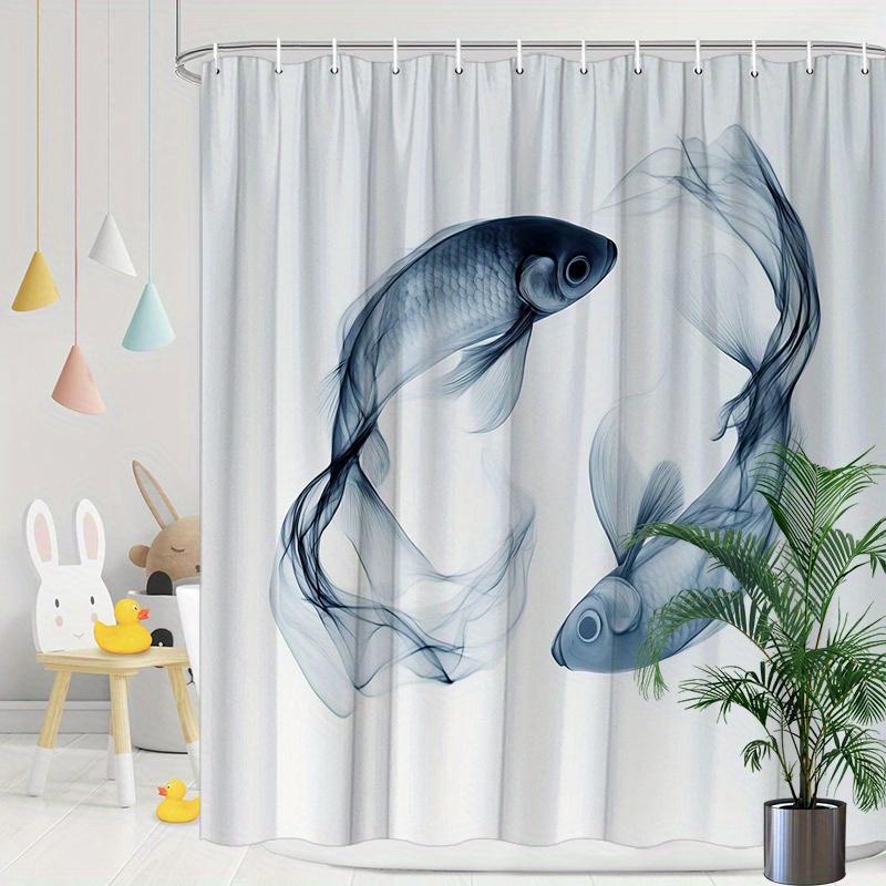 

1Pc Abstract Fish Art Pattern Shower Curtain, Polyester Fabric, Machine Washable, With Hooks, Suitable For Bathroom Decoration W60H190(CM)-1 Pcs