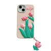 Japan Cute 3d Pink Tulip Flower Pendant Phone Case For Iphone 13 12 11 Pro Xs Max X Xr 7 8 Plus Floral Silicone Soft Back Cover