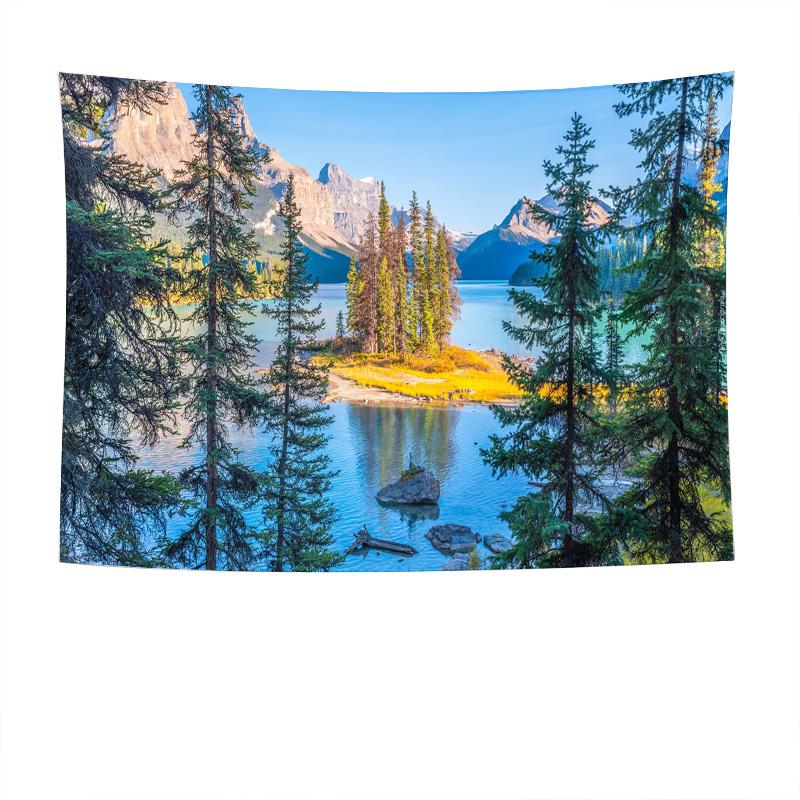 Natures Beauty  Tranquil Lake and Majestic Mountain Landscape Decorative Tapestry 74x94cm(29x37in)