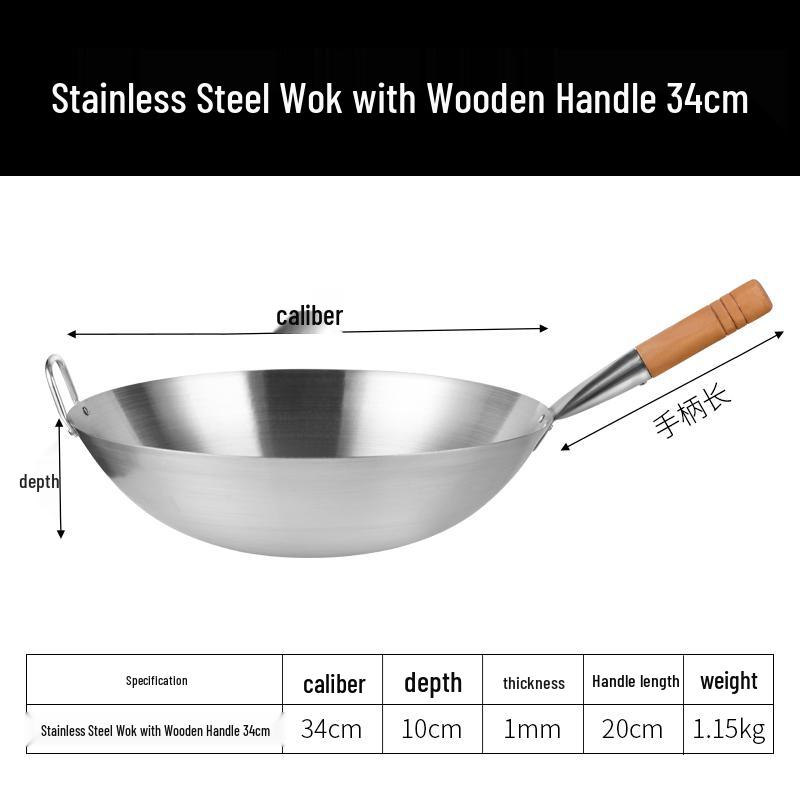 28cm Lightweight Stainless Steel Chef Wok for Home & Commercial Use