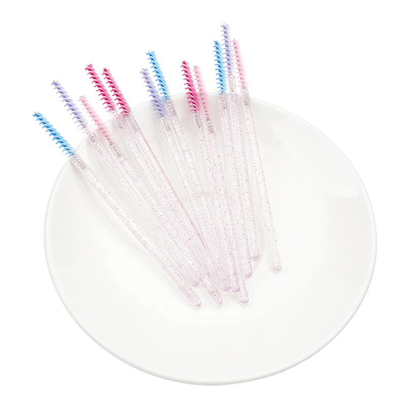 Crystal Handle Disposable Eyelash Brushes, Spiral Straight Comb - 50 Pack