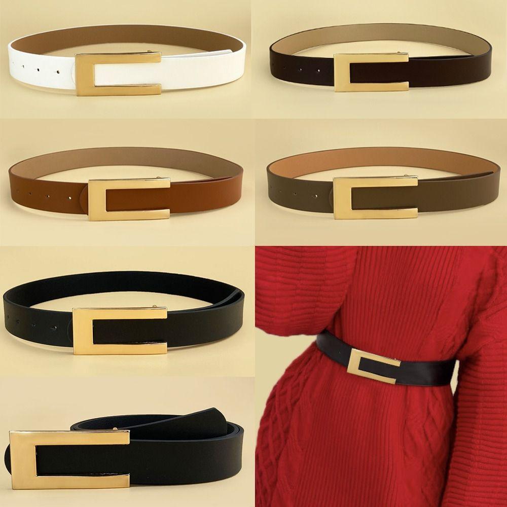 

Versatile Leather Belt Luxury Design Waist Strap Women Slide Buckle Waistband