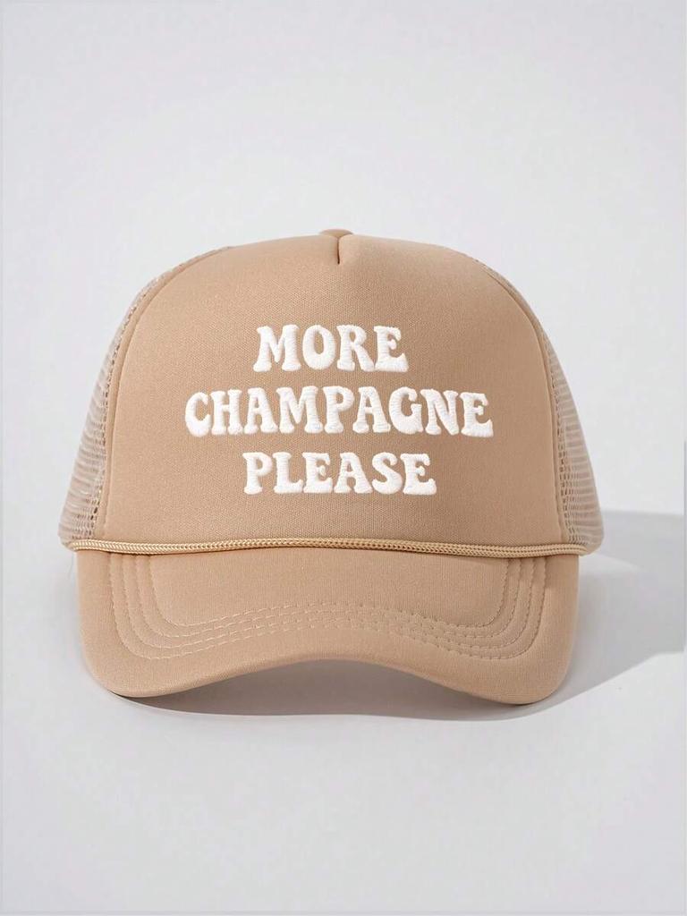 Pink Embroidered More Champagne Please Trucker Cap Adjustable Mesh Baseball Hat For Women