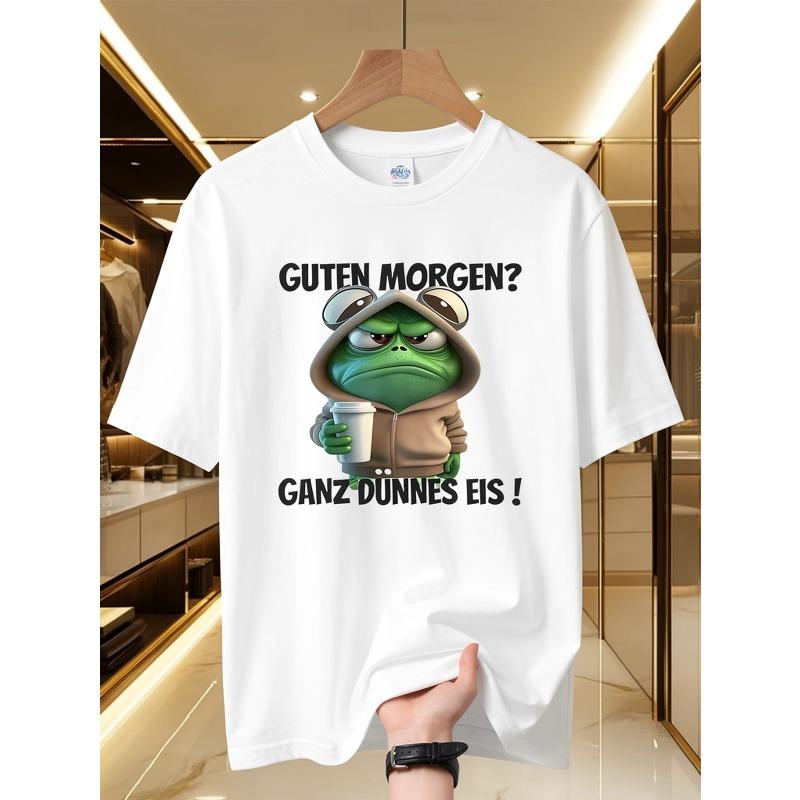 Men'S Funny Frog Coffee T-Shirt - Humorous Frog And Coffee Bean Print, Neck Short Sleeve Summer Casual Tee Suitable for Casual Attire