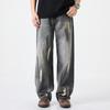 New dark wind hand-painted graffiti wide-leg jeans, men's spring and autumn versatile high street casual trousers