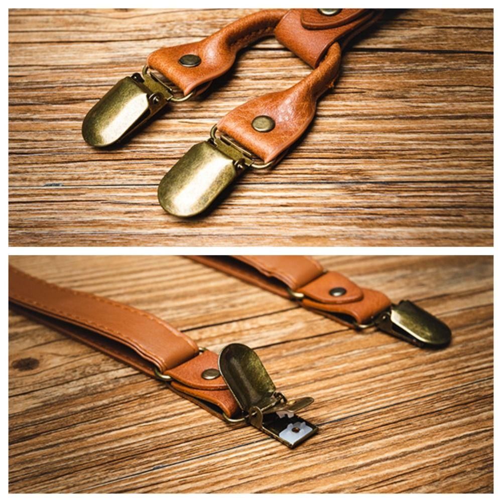 Retro Leather Suspenders Brown Suspender Clip Simple Suspenders for Men Suit