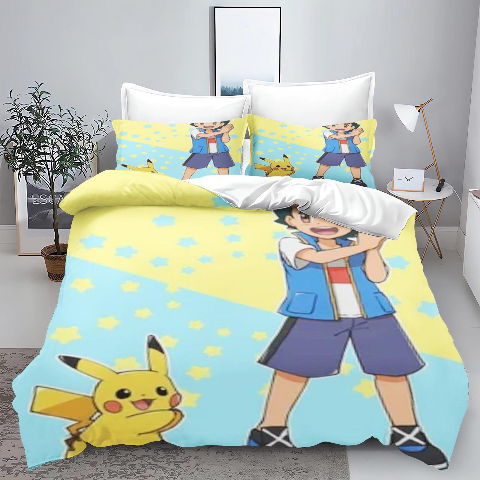 

Pokémon, Pikachu Bedding Set Queen Quilt Cover Cute Printed Cartoon Children S Adults Polyester Reactive Printing Twill 90x200cm