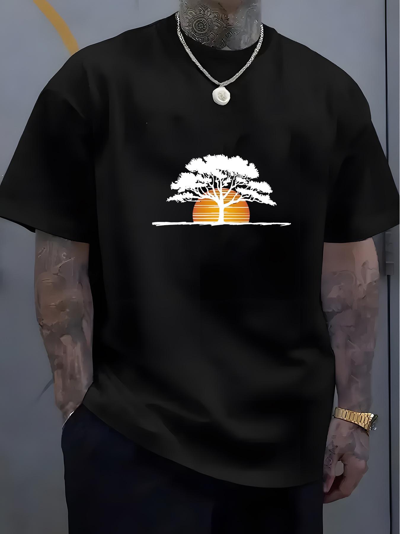 

Casual Crew Neck T-shirt with Letter Tree Graphic Print - 100% Polyester Knit XXXL