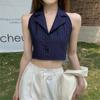Multicolor Lapel Suit Style Women Crop Top Summer Sleeveless Halter Tank Stripes Print Button Single-Breasted Camisole 2023