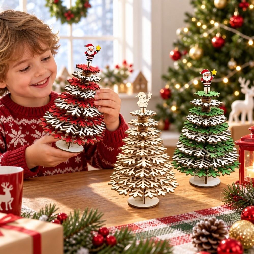 Craftwork DIY Christmas Tree Ornament 3D Creative Wooden Christmas Tree Simple Santa Claus Christmas Tree Statue Gift