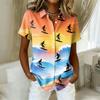 Women's Shirt Hawaiian Print Button Short Sleeved Pocket Casual Top