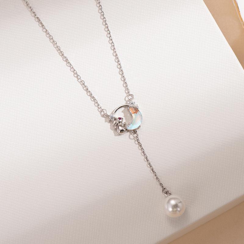 Banyan Tree S925 Sterling Silver Star & Moon Necklace with Pearl Tassel