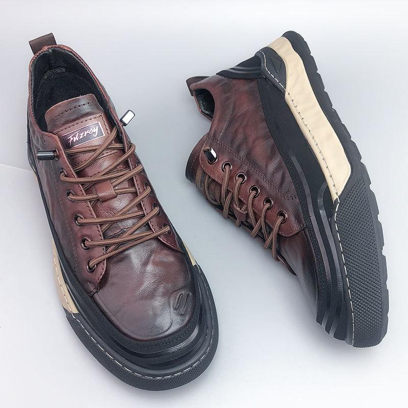 Fashion Sneakers Men Casual Genuine Leather Shoes Comfortable Lace-Up Soft Men Flats Black Brown Korean Simple Men Footwear