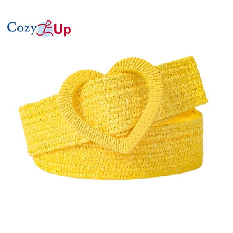 Elastic Stretch PP Grass Woven Sweet Decorative Dress Ladies Love Buckle Belt