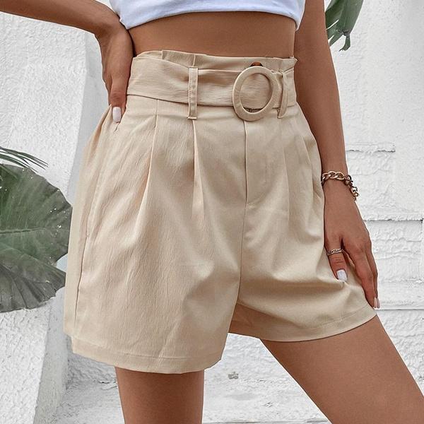 Woman's Fashion Bottoms Solid Color Shorts with Waist Belt