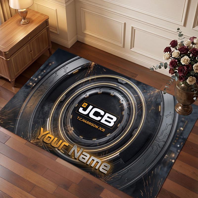 JCB Personalized Crystal Velvet Carpet, Customized Name Text Soft Anti‑Slip Rug for Living Room Bedroom