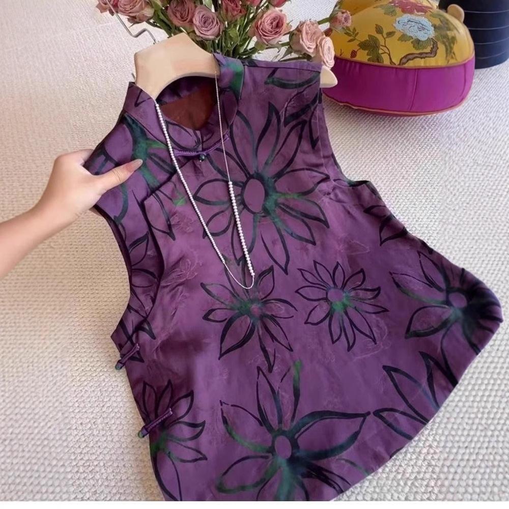 Premium temperament design sense Printed sleeveless women 2025 summer summer models are thin and versatile year tops trend