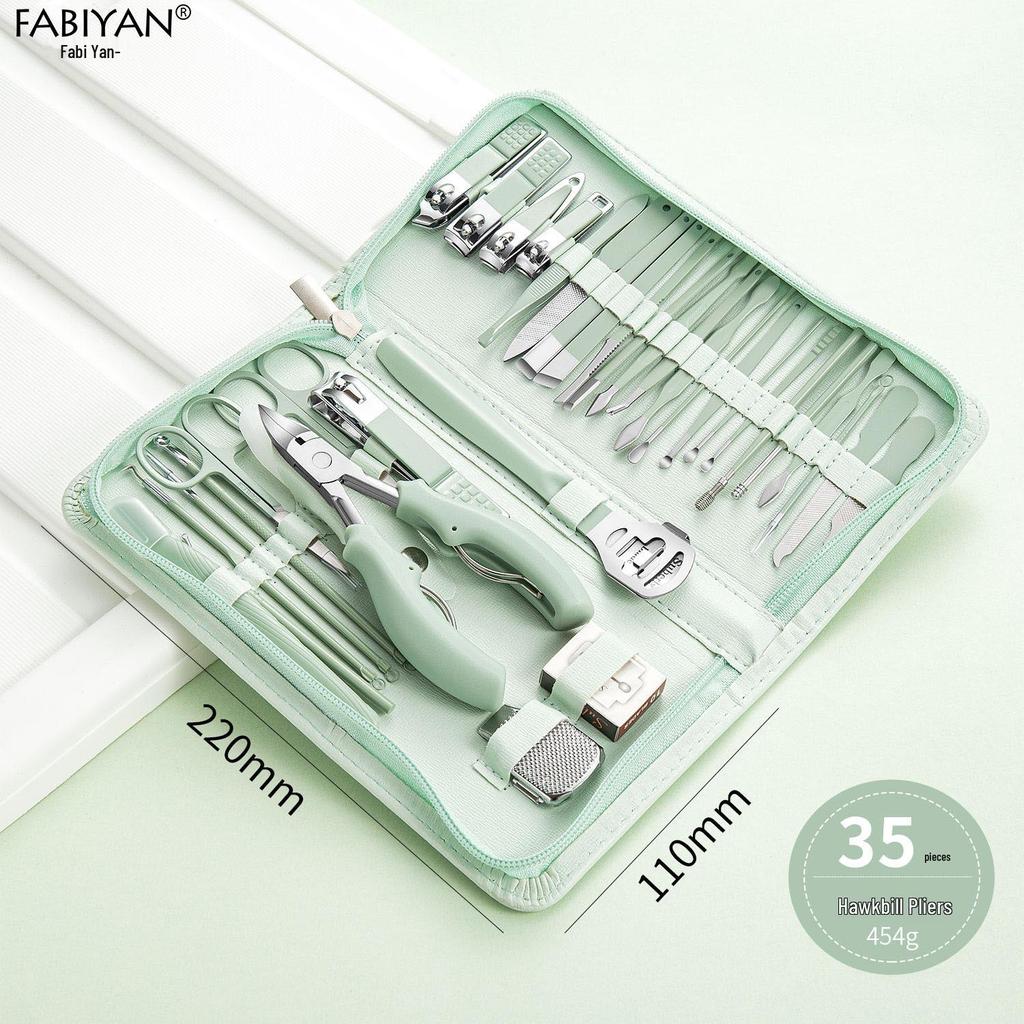 Stainless Steel Manicure Set with Nail Clippers, File, and Tools In Zipper Bag.