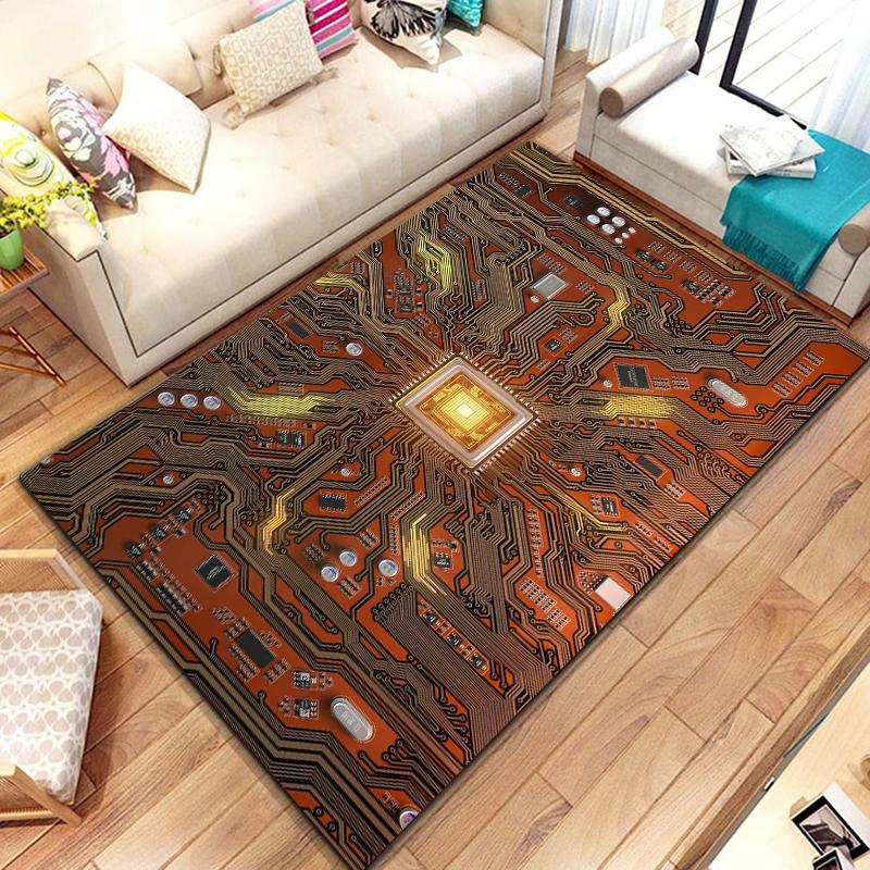 3D Chip Circuit Board Area Rug,Carpet Rug for Home Living Room Bedroom Sofa Play Room Doormat Decor, floor mats  coffee tables