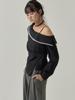 SORRY, TOO MUCH LOVE One-Shoulder Off Drape Blouse_Black