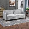 Modern Convertible Sofa Futon Velvet-Touch Tufted Couch Compact Loveseat with Adjustable Split Back, Light Grey