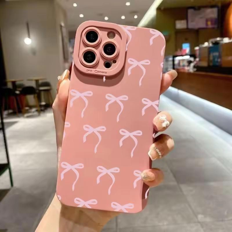 Hülle Für iPhone 16 15 14 Pro Max 13 12 11 Rosa Schleifen-Print Handyhülle Für iPhone XS Max X XR 7 8 16 Plus SE 2022 Silikon Fundas