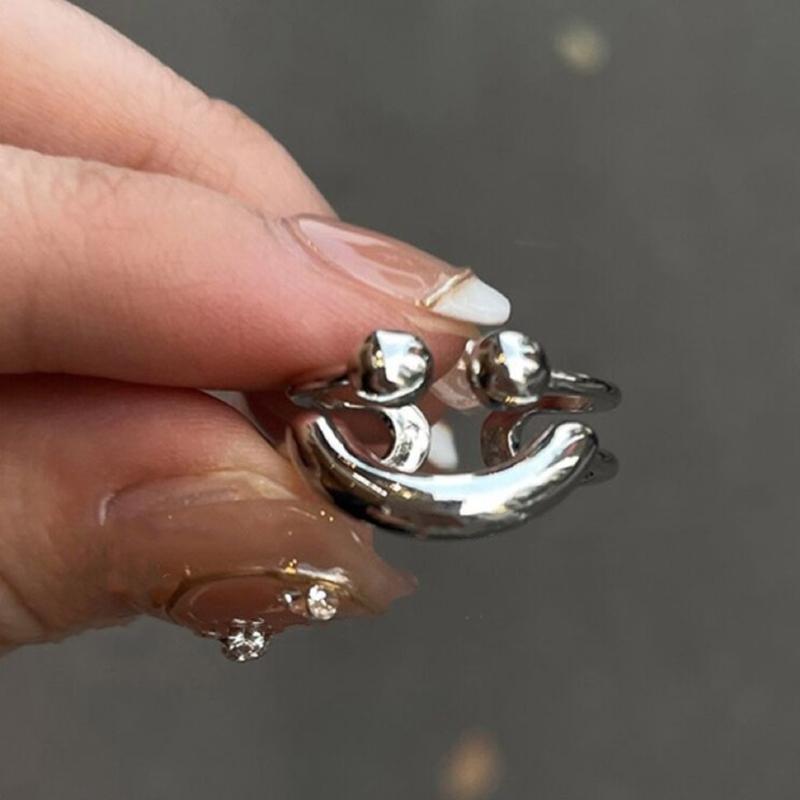 Charm Vintage Cute Simple Smile Adjustable Ring Silver Color Engagement Wedding Rings Jewelry Gift for Men and Women