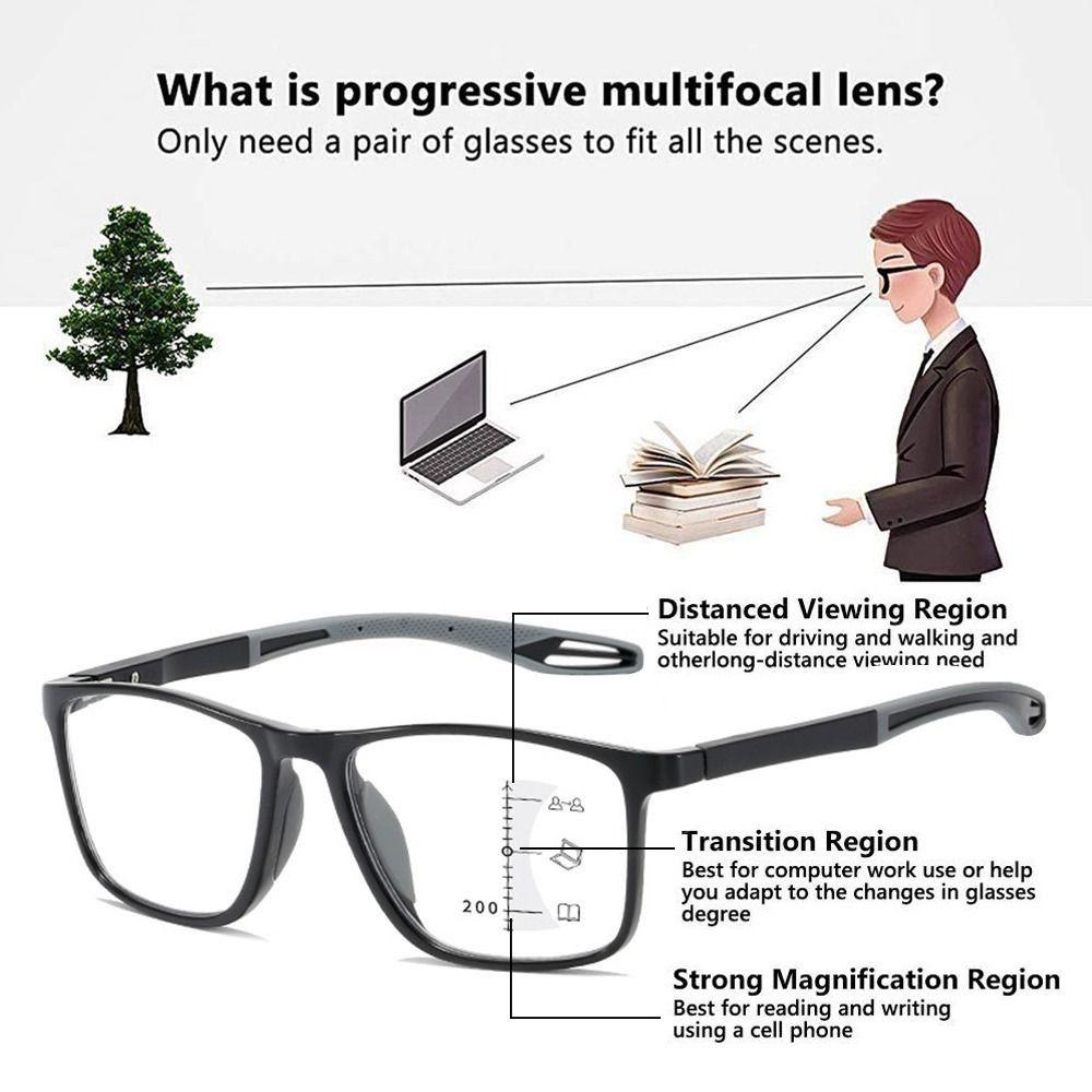 Blue Ray Blocking Anti-Blue Light Reading Glasses Progressive Near Far Multifocal Square Eyeglasses TR90 Eye Protection
