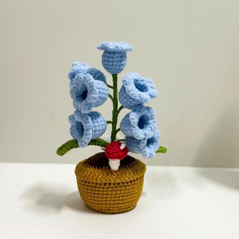 Hand-knitted Lily of the Valley Potted Plant With LED Night Light, Decorative Figurine, Handicraft, Home Decor, Gift