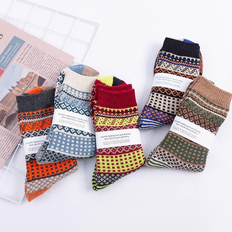 5 Pairs of Autumn and Winter Socks: Women's Mid-calf Socks with Thickened Thread and Warm Rabbit Wool Socks