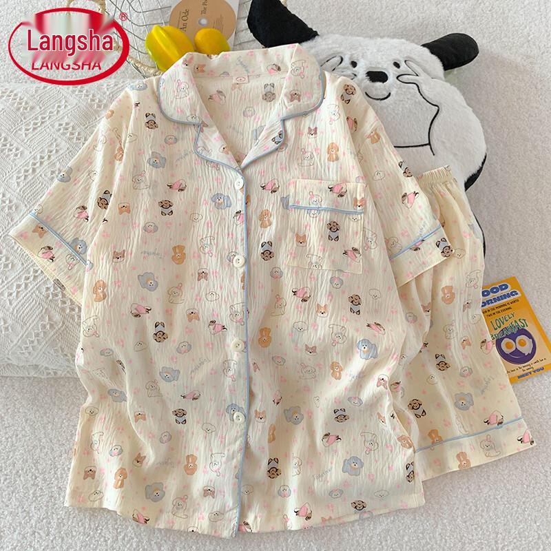 Langsha Women s Cloud Cotton Short Sleeve Home Wear Pajama Set XL