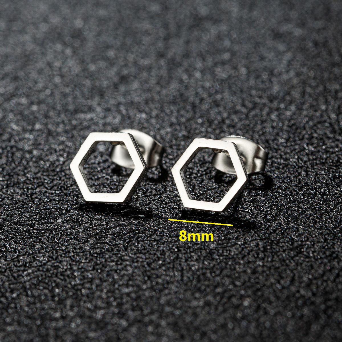 Stylish Stainless Steel Geometric Ear Studs: Square, Hexagon, Heart Shapes Available