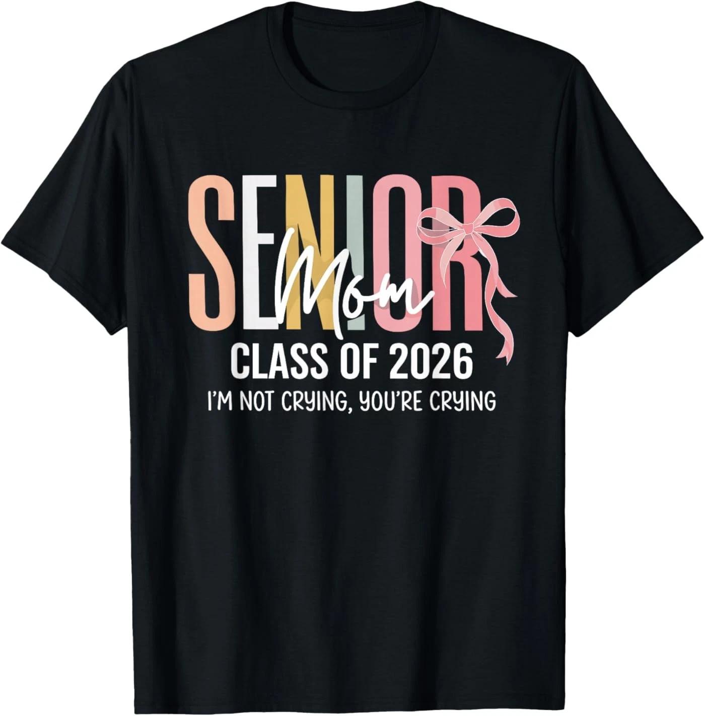 Funny Senior Mom Class of 2026 High School Graduation Bow T-Shirt S