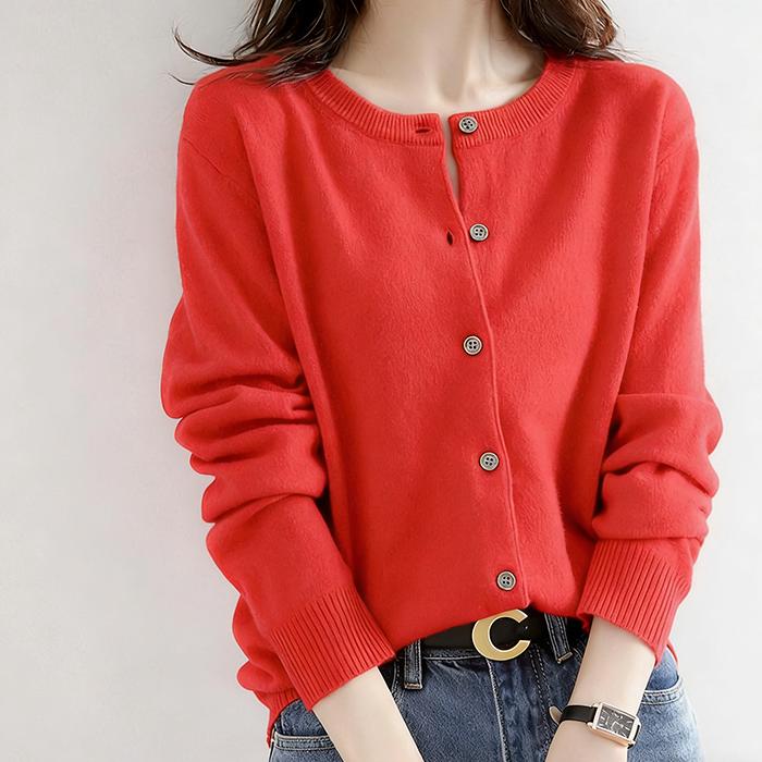 Women Autumn Winter Long Sleeve O Neck Solid Color Soft Breathable Loose Cardigan Sweater Coat