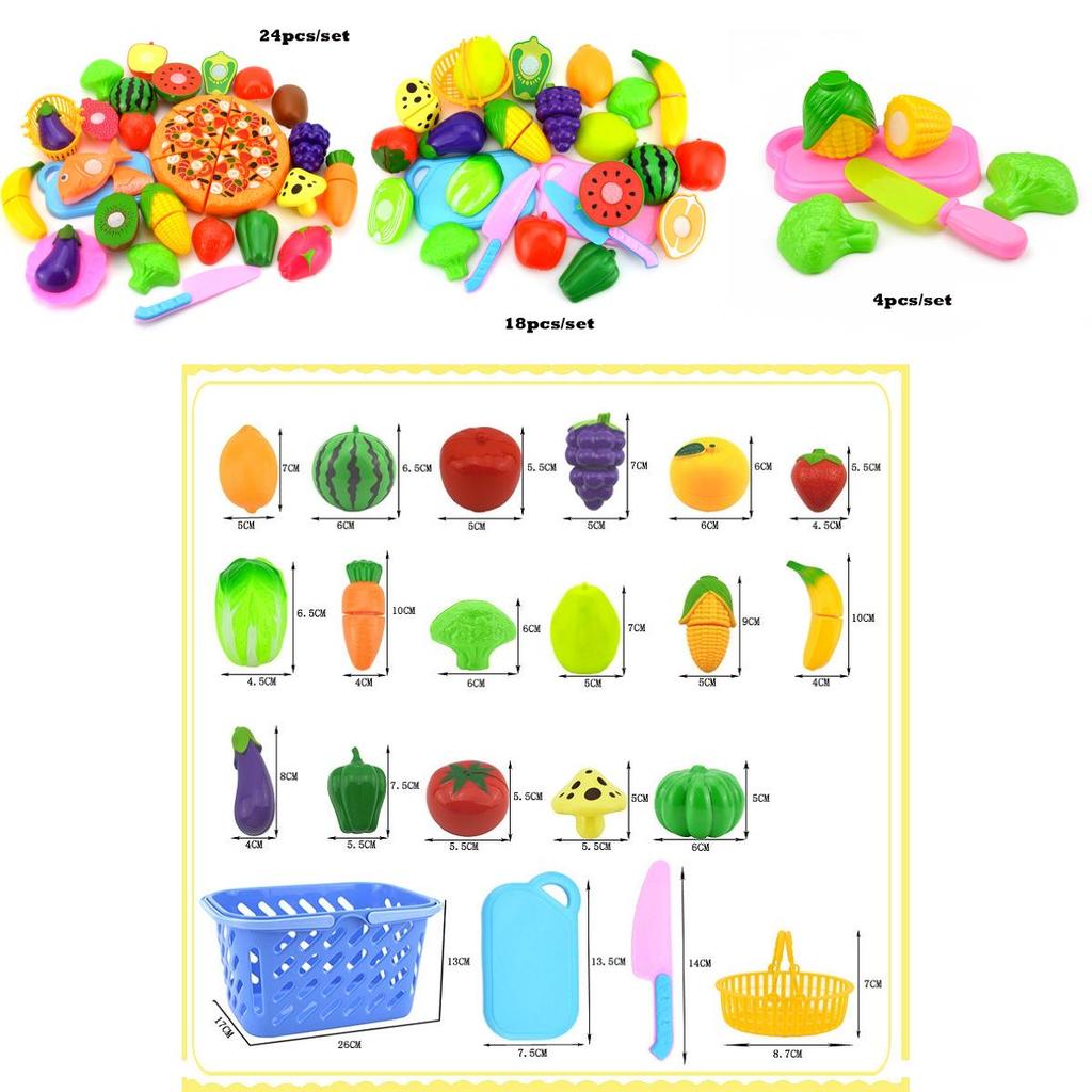 Colorful Kitchen Play Toy Set With Premium Quality Fruit And Vegetable Cutting Pieces