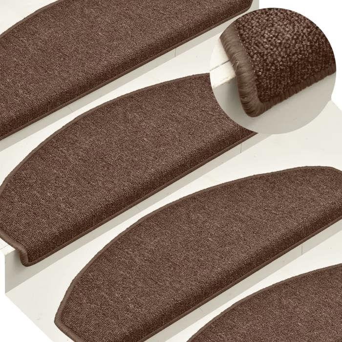 VidaXL Tapis d'escalier 15 pièces 65 x 24 x 4 cm Marron Demi-rond Grand 322367
