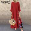QICED 12 color Women Fashion Casual Loose Long Sleeve Floral Print Party Maxi Dress Plus Size Vestidos Longos Robe