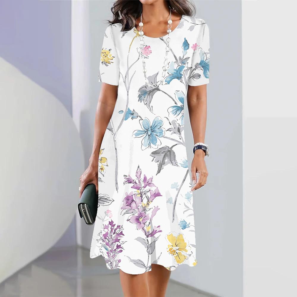 Women's Spring Summer Maxi Dress Elegant Sexy Woman Long Dress Vestido Short Sleeves Floral Printed Fashion Office Daily Dresses