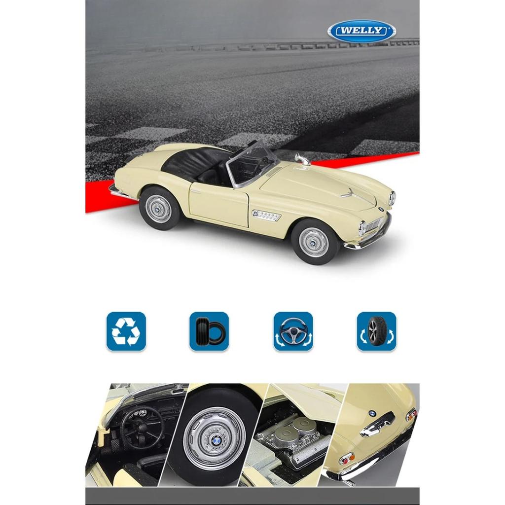 Welly 1/24 BMW 507 Alloy Sports Car Model Diecast Metal Classic Car Vehicles Model High Simulation Collection Childrens Toy Gift