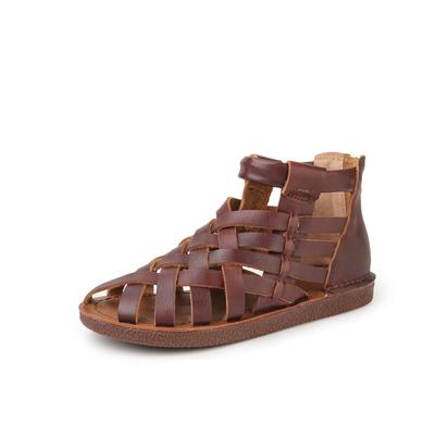 GKTINOO Damen Sandalen 2025 Sommerschuhe Echtes Leder Zehenbedeckt Weich Lässig Gehen Zapatos Mujer Plattform Große Größe 35-40