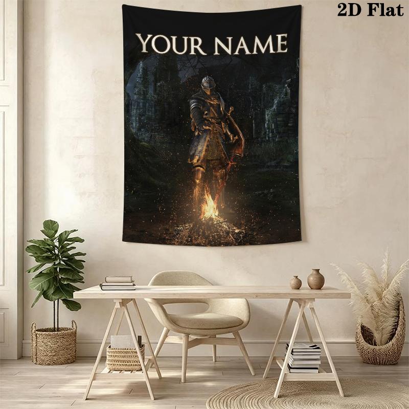 Custom Name Dark Souls Wall Tapestry Aesthetic Wall Hanging Printed Fabric Blanket Decorative Tapestries for Bedroom Living Room Home Decor