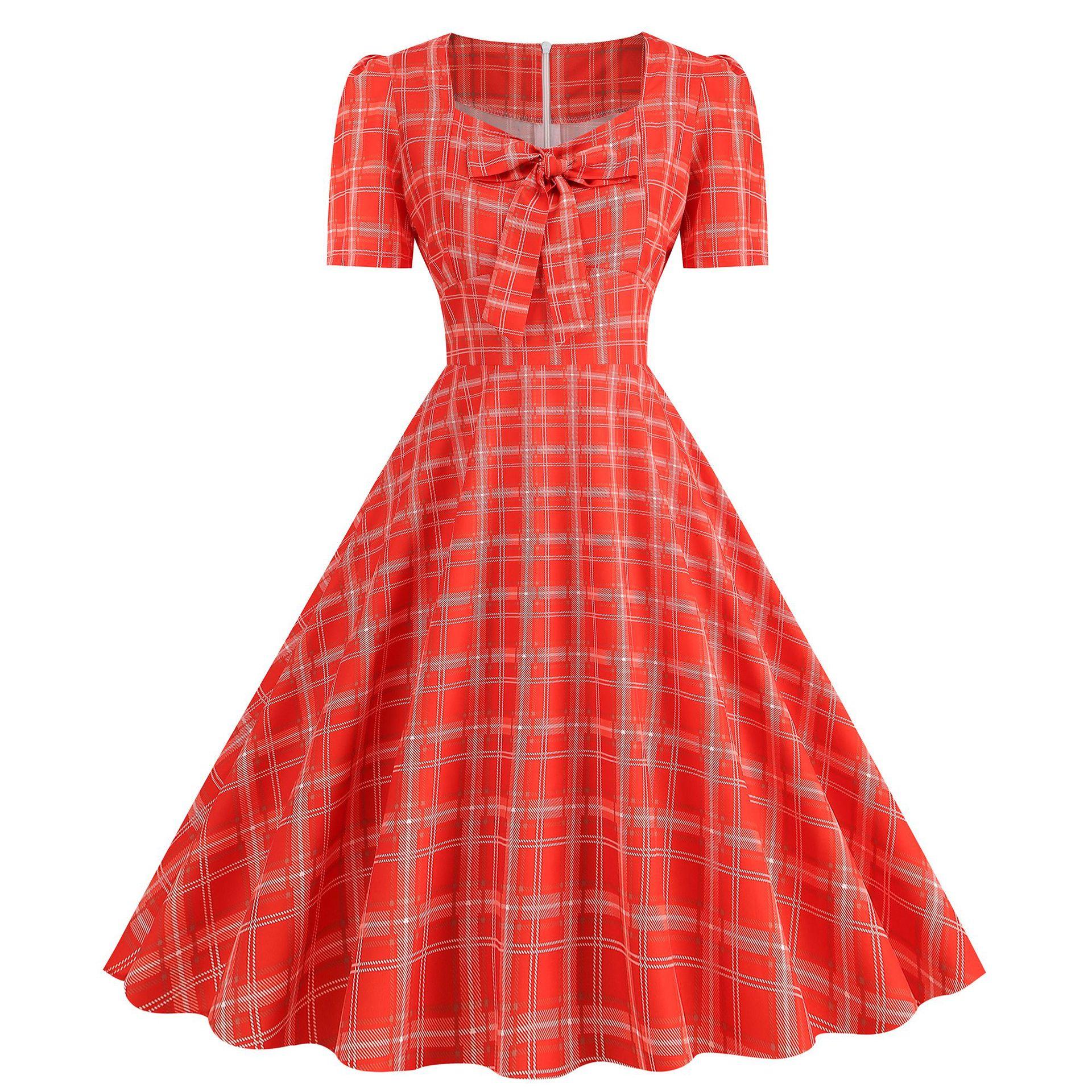 

GMXIA женское винтажное платье в горошек с квадратным вырезом и короткими рукавами в стиле Хепберн XL