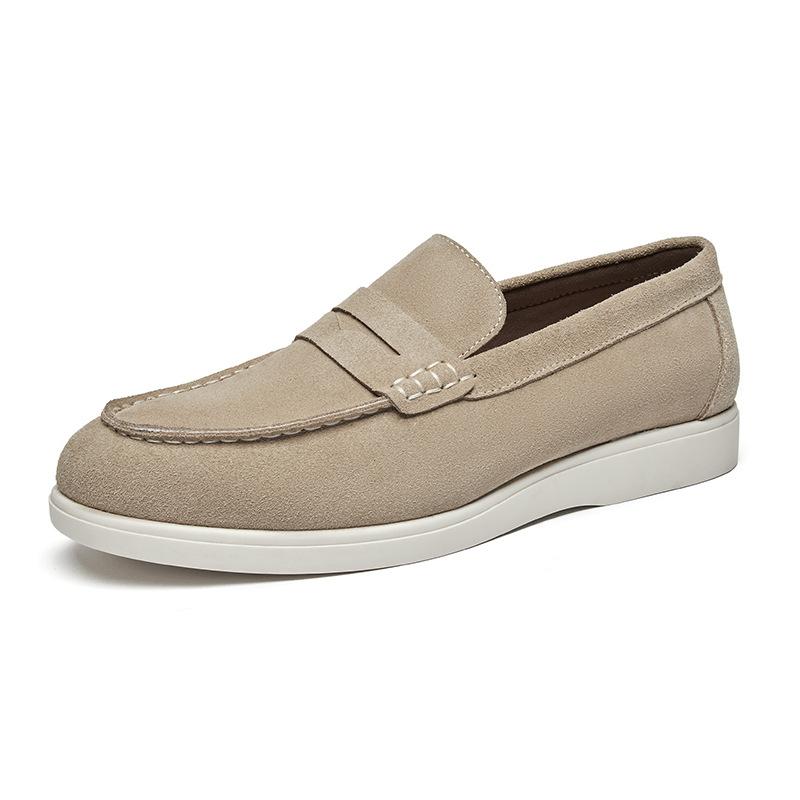 British style suede leather matte loafers men's lazy beanie shoes flip casual men's shoes