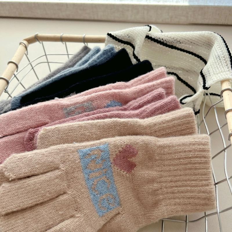 New autumn and winter warm imitation cashmere five-finger cold-proof sports women's cute warm cartoon gloves