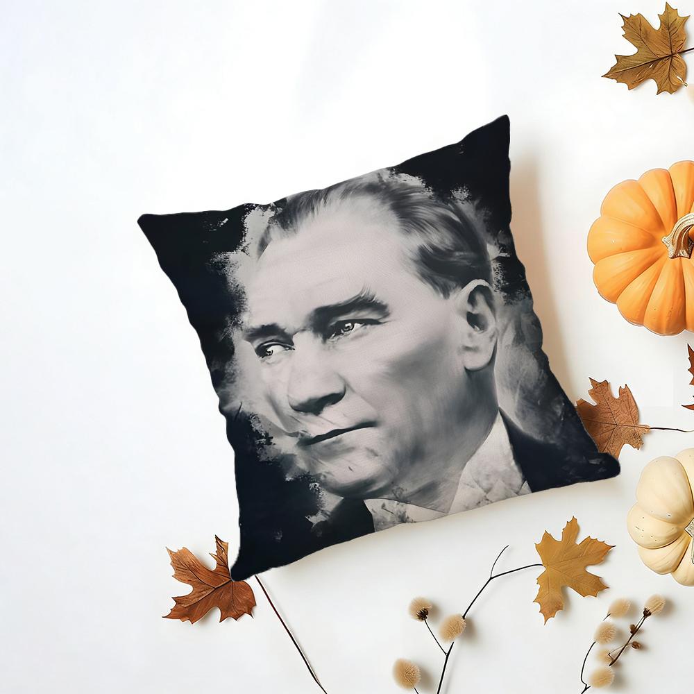 Historical Patriotic M-Mustafa Kemal A-Ataturk Cushion Cover Washable Linen Pillowcase Soft For Daily Sofa Bed Home Room Decor