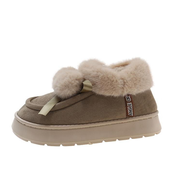 fashion Winter Women's Snow Boots Cute Hairball Cotton Shoes Waterproof Platform Ankle Boots Outdoor Comfort Thick Soled Plush Booties