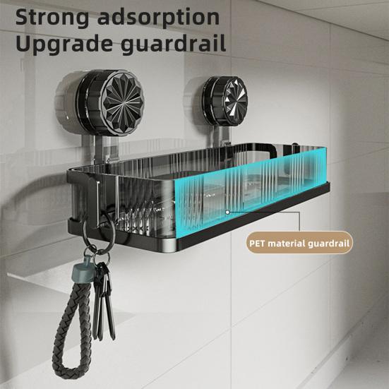Bathroom Storage Shelf with Suction Cup Strong Load-bearing Hook Design Easy To Install Storage Rack Shower Caddy