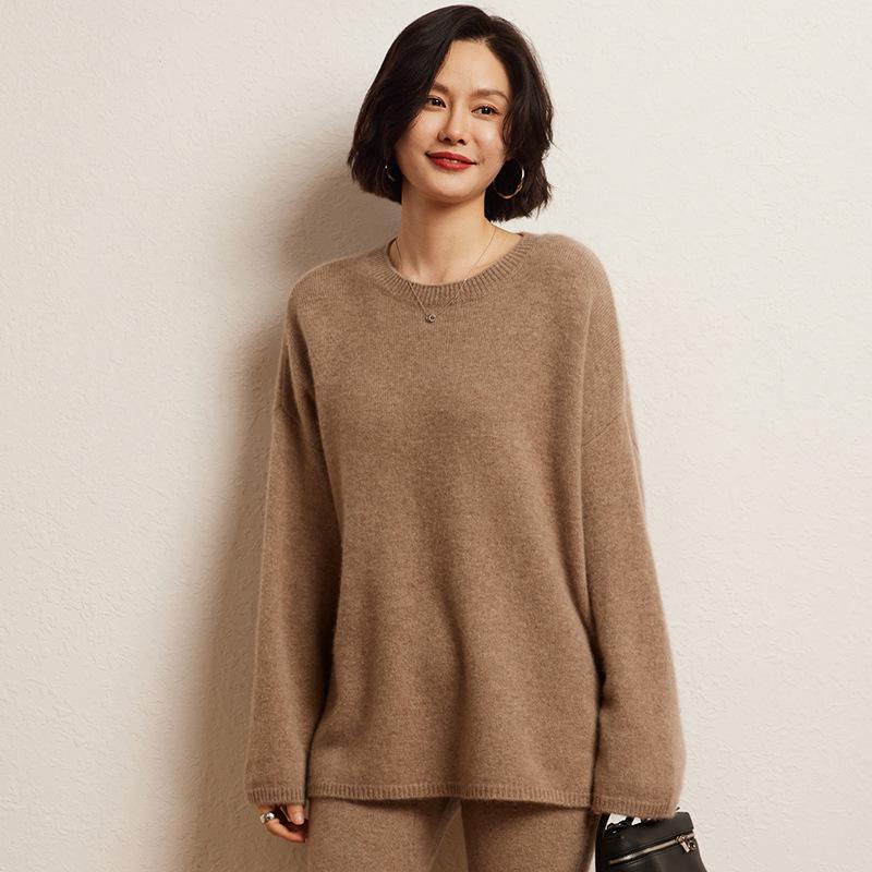 Cashmere Women's Round Neck Sweater - 2026 Autumn/Winter Stylish Loose Knit Base Layer Sweater.